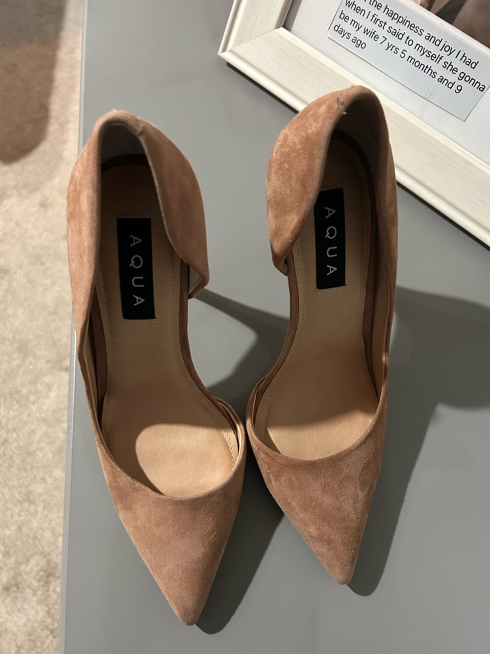 Aqua Tan Suede Pointed D'Orsay Pumps